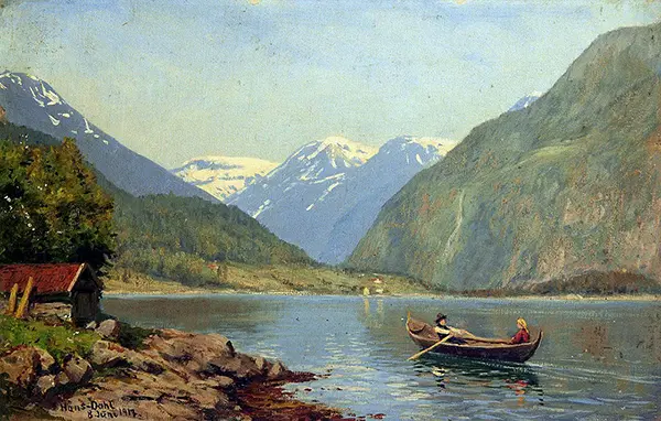 Figures in a Rowing Boat on a Fjord By Hans Dahl