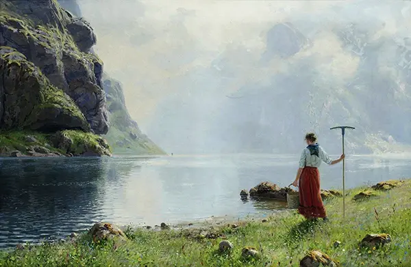 Fjord Landscape with Girl By Hans Dahl