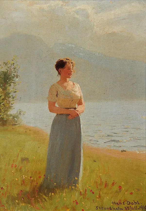Girl beside a Fjord 1910 By Hans Dahl