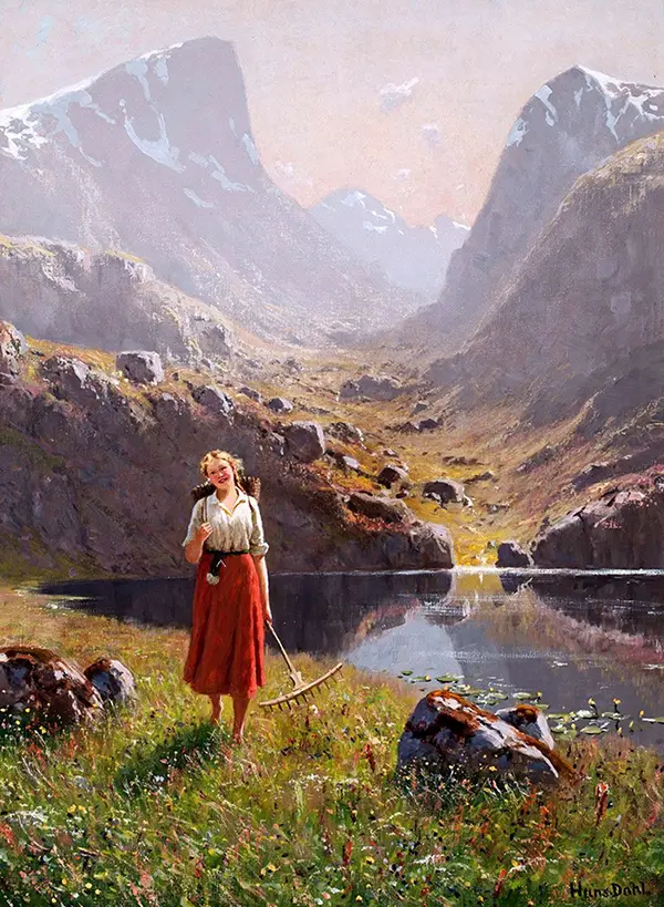 Girl by a Mountain Lake By Hans Dahl