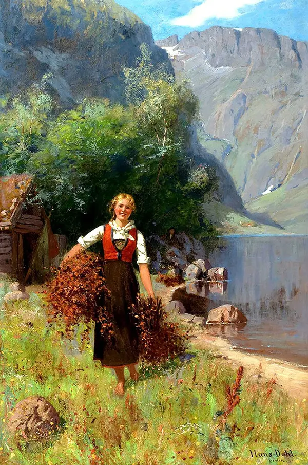 Girl in a Fjord Landscape By Hans Dahl