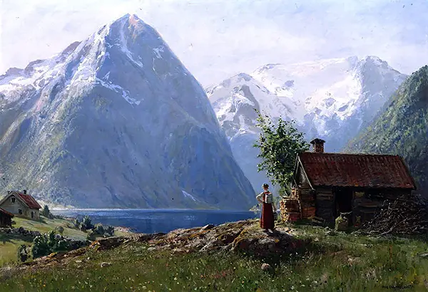 Girl in a Fjord Landscape 2 By Hans Dahl