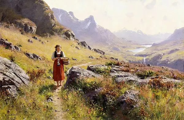 Knitting in a Norwegian Landscape By Hans Dahl