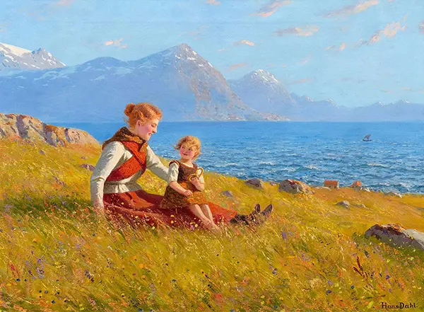 Mother and Child by the Sea By Hans Dahl