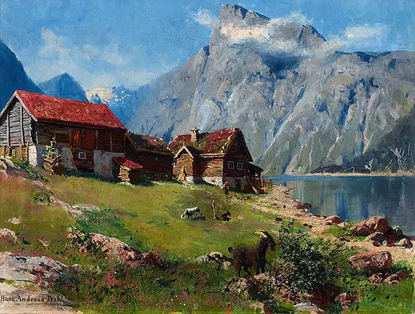 Norwegian Fjord with Goats By Hans Dahl