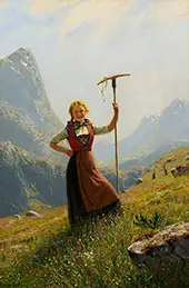 Peasant Girl with a Rake By Hans Dahl