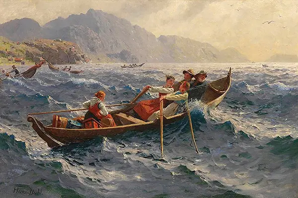Stormy Crossing at the Fjord By Hans Dahl