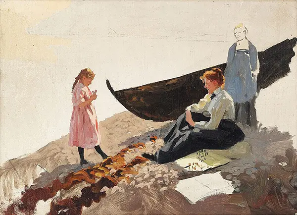 Study of Women and Children on the Beach By Hans Dahl