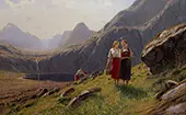 Three Girls by the Mountain Lake in Western Norway By Hans Dahl