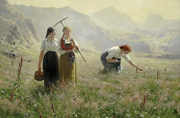 Three Girls in a Meadow By Hans Dahl
