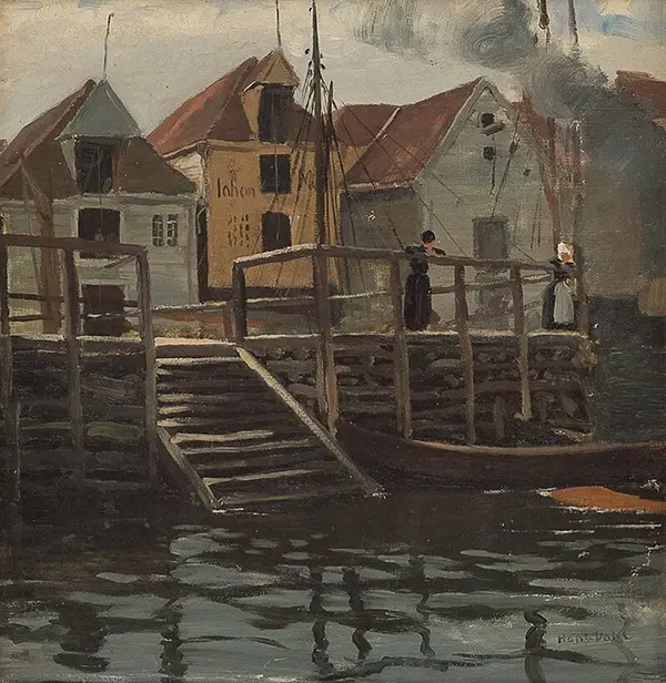 Two Women at Bergen Harbour Norway By Hans Dahl