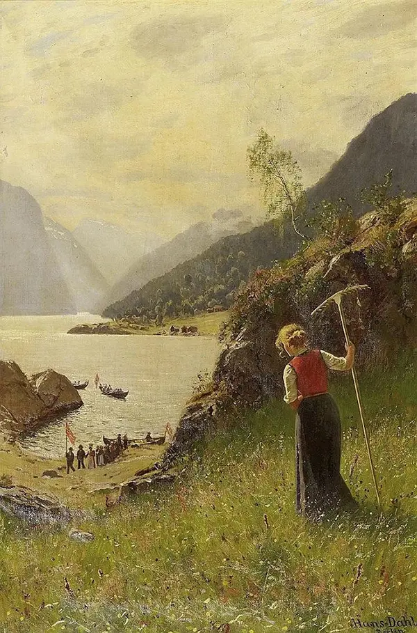 Wedding Procession Along the Riverside of the Fjords By Hans Dahl