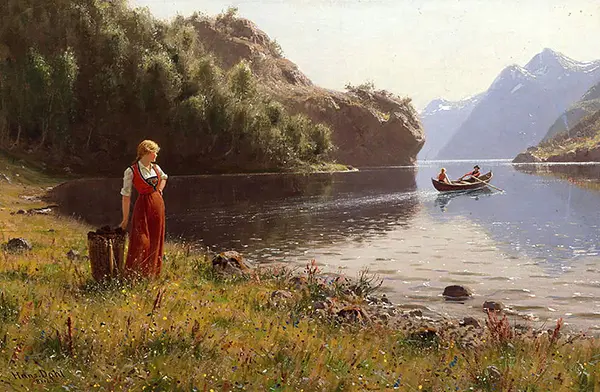 Woman in Fjord Landscape By Hans Dahl