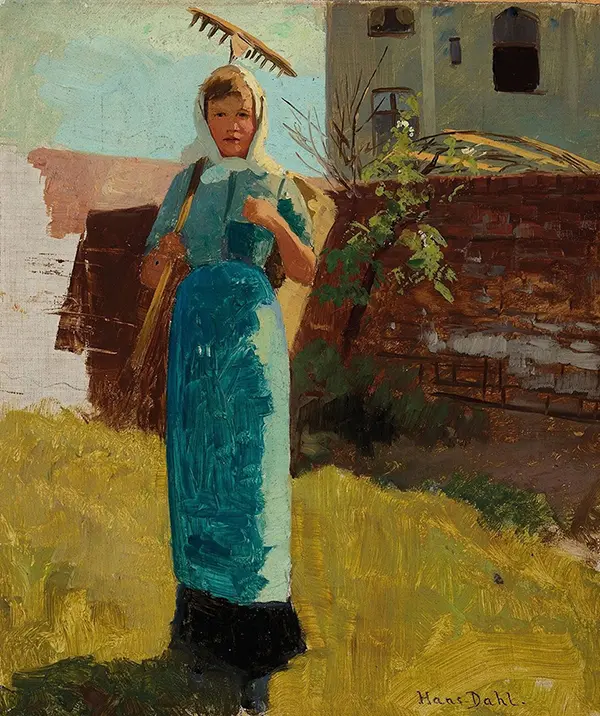 Woman with Rake By Hans Dahl
