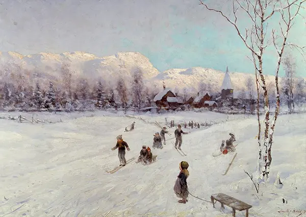 Norwegian Tobogganing Scene 1875 By Frithjof Smith-Hald