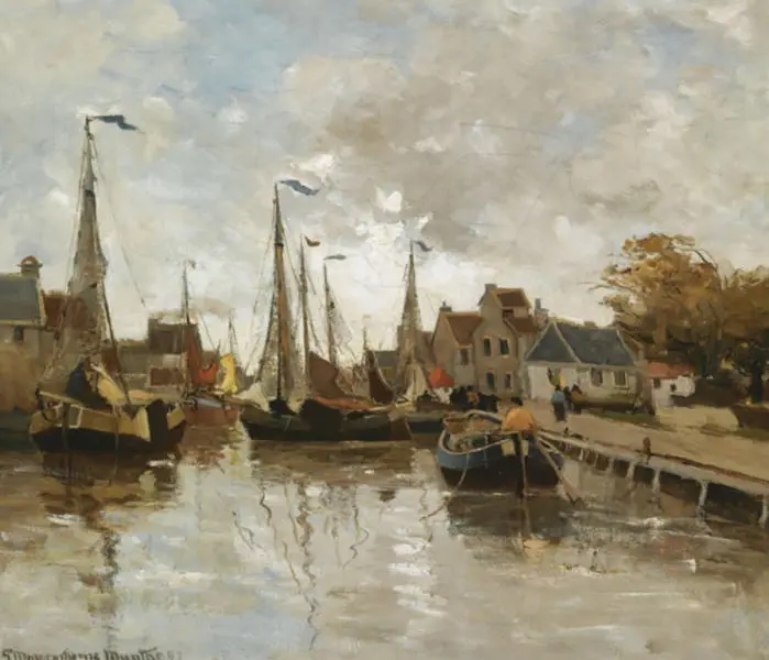 A View of a Small Harbor By Gerhard Munthe