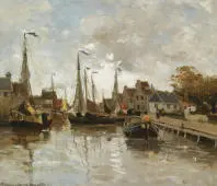 A View of a Small Harbor By Gerhard Munthe