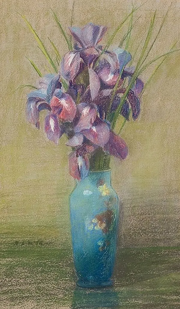 Still Life of Irises in a Chinese Vase By Patrick Adam