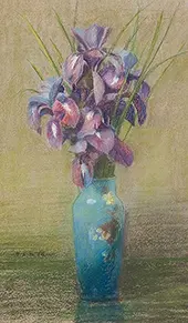 Still Life of Irises in a Chinese Vase By Patrick Adam