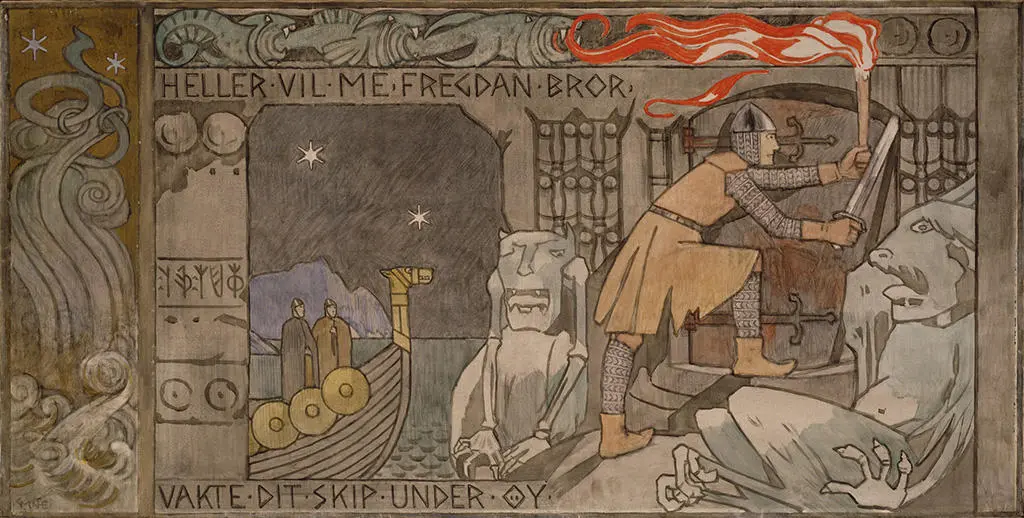 Asmund Goes up to the Door in the Rock By Gerhard Munthe