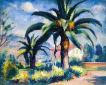 View of South France with Palm Trees By Elemer Vass