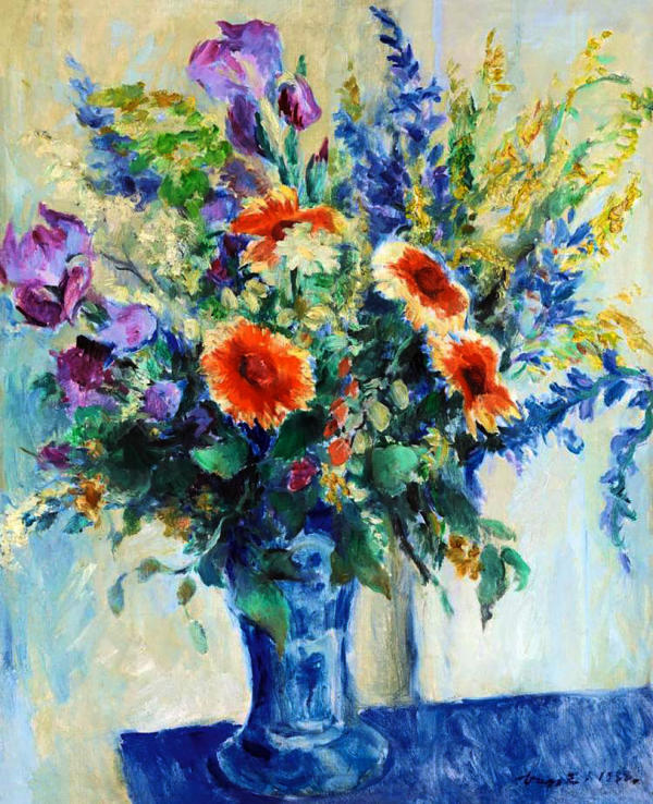 Still Life of Flowers in a Blue Vase 1933 | Oil Painting Reproduction
