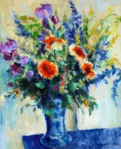 Still Life of Flowers in a Blue Vase 1933 By Elemer Vass