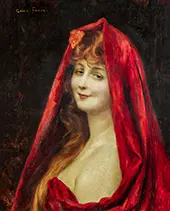 Portrait of a Woman in a Red Veil By Gabriel Ferrier