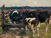 Cows and Shepherd at the Watering Place By Heinrich von Zugel