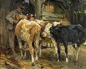 Cows in Front of the Stable By Heinrich von Zugel