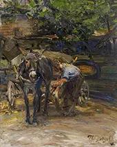 Donkey Cart Being Harnessed 1920 By Heinrich von Zugel