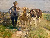 Farmer with Cows By Heinrich von Zugel