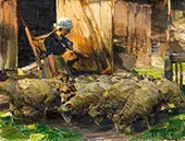 Farmers Wife with Sheep By Heinrich von Zugel