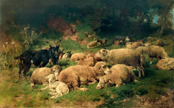 Resting Sheep at the Edge of the Forest By Heinrich von Zugel