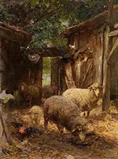 Sheep and Lambs at the Chicken Coop By Heinrich von Zugel
