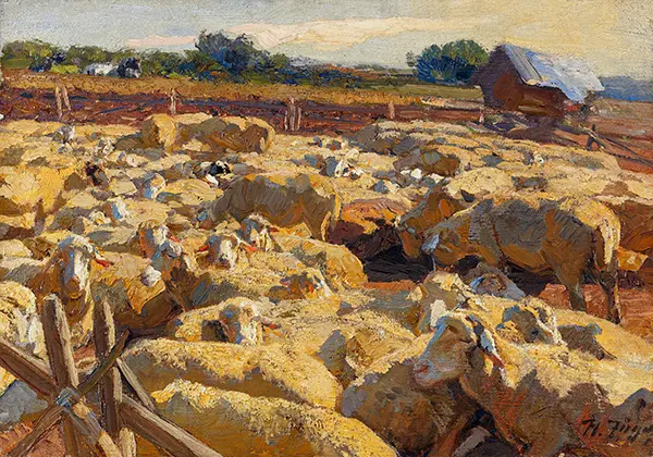 Sheep in the Pen 1895 By Heinrich von Zugel