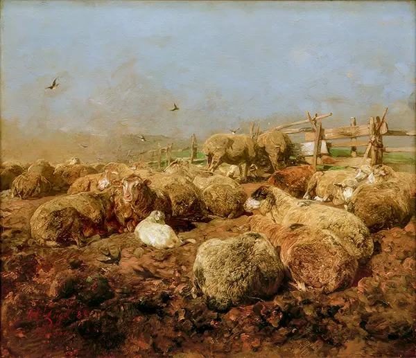 Sheep in the Pen By Heinrich von Zugel