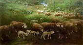 Flock of Sheep with Lambs By Heinrich von Zugel