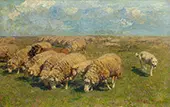 Flock of Sheep with Sheepdog in the Pasture 1911 By Heinrich von Zugel