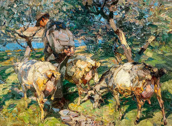 Shepherd with Goats on the Way to the Water, 1913 By Heinrich von Zugel