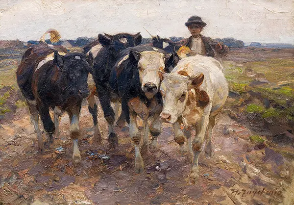 Shepherd with Young Cattle By Heinrich von Zugel