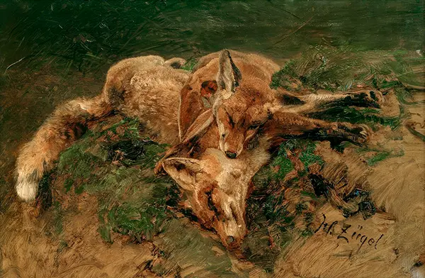 Two Foxes 1911 By Heinrich von Zugel