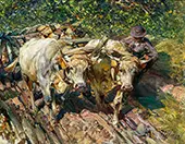 Two Oxen Pulling a Cart in Bolzano Munich By Heinrich von Zugel