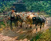 Herd Boy Leading Three Calves By Heinrich von Zugel
