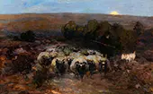Herd of Returning Heidschnucken Sheep at Moonrise By Heinrich von Zugel