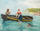 Coastal Landscape with Figures Swimming By Henry Bacon