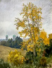 Autumn Landscape with Church By Isaac Levitan