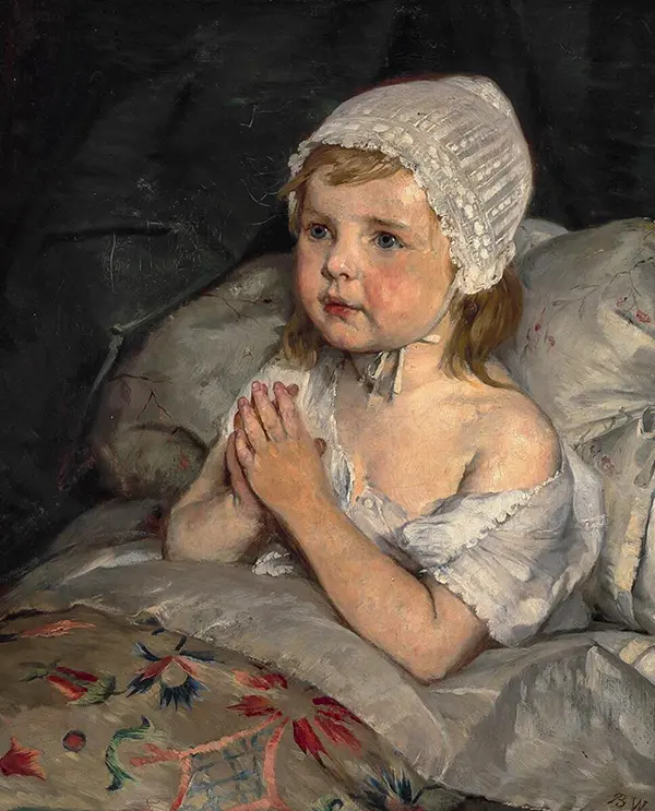 A Little Girl Says Her Evening Prayers By Bertha Wegmann