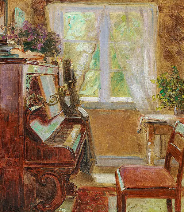 A Room with a Piano a Chair and a Window with a View By Bertha Wegmann