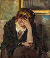A Seated Young Woman Resting Her Head in Her Hand By Bertha Wegmann